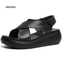 2021 New Summer Open Toe Genuine Leather Women Sandals Light Wear Heighten Shoes Sandals Comfortable Casual Cross Roman Sandals 2024 - buy cheap