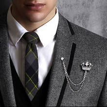 Elegant Hanging Chain Brooch Pins Breastpin Crystal Crown Brooch Pin for Women Men Shirt Crown  Collar Lapel Pins 2024 - buy cheap