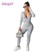 Adogirl Women Casual Solid Hooded Jumpsuit Front Zipper V Neck Long Sleeve Fashion Sexy Skinny Romper Tracksuit Female Overalls 2024 - buy cheap