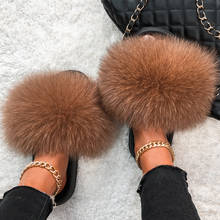 Ethel Anderson Real Plush Fox Fur Slides Women Summer Slippers Beach Fluffy 100% Real Raccoon Fur Flip Flops Sandals Shoes 2024 - buy cheap