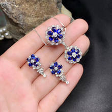 Traje de zafiro Natural, brillo azul, cristal limpio, hermoso estilo, plata 925, collar de anillo con tachuelas 2024 - compra barato