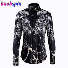 Brand Men's Shirt 2019 Long sleeve Fashion Lion Printed Chemise homme Black Slim Business male Dress Shirts Casual Camisas man 2024 - buy cheap