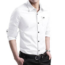 Camisa masculina de algodão com manga comprida, camisa casual da moda de 2021 com botões 2024 - compre barato