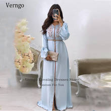 Verngo Light Sky Blue Formal Evening Dresses Kaftan Dubai Arabic Stretch Long Sleeves Prom Gowns Party Dress Outfit 2022 2024 - buy cheap