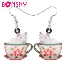 Bonsny Acrylic Cup Lovely Cat Earrings Big Sweet Kitten Animal Dangle Drop Jewelry For Women Kids Friends Novelty Birthday Gift 2024 - buy cheap