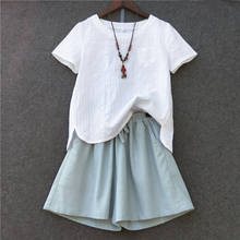 Ashiofu-conjunto de duas peças feminino com manga curta, calções soltos de linho e algodão, moda primavera e verão 2024 - compre barato