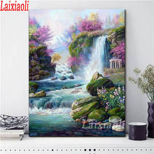 New arrival Diy diamond painting natural waterfall picture rhinestones embroidery diamond mosaic pink tree 5d cross stitch decor 2024 - buy cheap