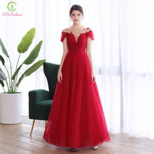 Ssyfashion novo vinho vermelho banquete elegante vestido de noite lantejoulas miçangas colher a linha longo baile vestidos formais de fiesta 2024 - compre barato