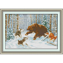 Everlasting Love Wolves And Bear In The Snow  Chinese Cross Stitch Kits  Ecological Cotton Stamped 11CT DIY New Year Decorations 2024 - buy cheap