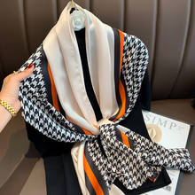 2021 moda houndstooth impressão feminino lenço de seda feminino foulard xales e wrap stoles lenço bandana 40x160cm 2024 - compre barato