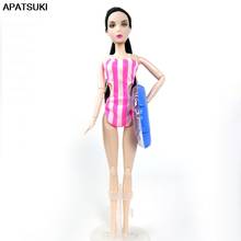 Rosa listrado biquíni para barbie boneca roupas de praia roupa interior monokini lifebuoy banho banho banho para 1/6 bjd boneca acessórios brinquedo 2024 - compre barato