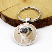 WG 1pc Fashion Pug Dog Keychain Pendant Cabochon Time Gem Metal Glass Ball Keyring Accessories Creative Gift 2024 - buy cheap