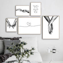 Pintura romántica de mano en lienzo, póster de arte de pared blanco y negro, Impresión de imagen de moda nórdica, decoración de habitación de amantes de las parejas 2024 - compra barato
