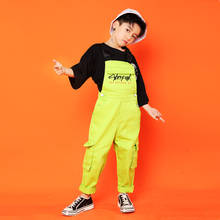 Детская одежда в стиле хип-хоп свободная футболка Топы, свободные штаны на лямках для девочек и мальчиков, джазовые танцевальные костюмы бальные танцы танцевальные наряды одежда для сцены 2024 - купить недорого