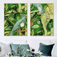 Relógio de bolso com aves verdes e plantas azuis, posteres e impressões, arte de parede, pintura em tela, imagens, decoração de casa para sala de estar 2024 - compre barato