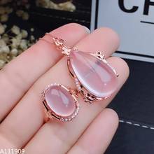 KJJEAXCMY Boutique Jewelry 925 Sterling Silver Inlaid Natural Pink Crystal Furong Stone Pendant Ring Set Support Detection 2024 - buy cheap