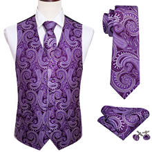 Barry.Wang Men Vest Slim Suit Vest Purple Paisley Tie Set Floral Necktie Handkerchief Cufflinks Male Waistcoat for Wedding Party 2024 - buy cheap