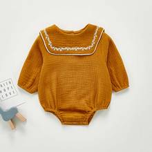 Body de lino y algodón para bebé recién nacido, mono de cuello marinero de manga larga, ropa de otoño, Pelele de bebé de 0 a 24M 2024 - compra barato