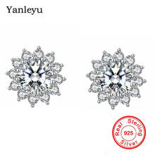 Yanleyu Genuine Sterling 925 Silver Stud Earrings Fine Jewelry Gift Women 1.0 Carat Cubic Zirconia Sunflower Stud Earrings PE054 2024 - buy cheap