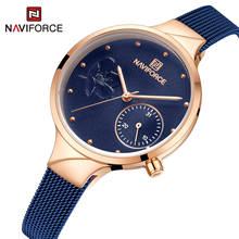 Naviforce relógio feminino de quartzo, relógio fashion azul de aço inoxidável de alta qualidade casual, 3atm, à prova d'água, presente para esposa 2020 2024 - compre barato