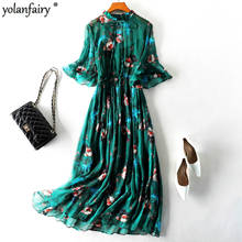 100% Real Silk Summer Dress Vintage Elegant Floral Dresses Women Green Long Dress Slim Two-Peice Set Vestidos 98006 Pph196 2024 - buy cheap