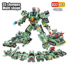 832Pcs 8in3 Military Tank Vehicles Transformation Robot Deform Fighter Launch Car Building Blocks Mecha Bricks Toys for Children 2024 - buy cheap