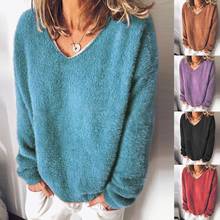 Плюс размер, модный плюшевый свитер, повседневный осенне-зимний женский теплый топ с v-образным вырезом, Женский пуловер с длинным рукавом, Blusas джемперы 2024 - купить недорого