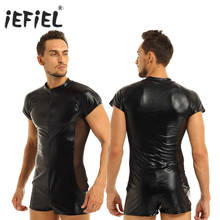 Moda Mens Sexy Body Suit Couro Frente Zipper One-piece Bodysuits Collant de Malha See-through Side para festa à noite 2024 - compre barato