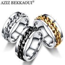 AZIZ BEKKAOUI Engrave Name Man Rings Simple Transport Jewelry Men Stainless Steel Can Turn Open Beer Chain Personality Ring 2024 - buy cheap