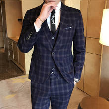 Fashion Lattice Men Suits for Wedding Slim Men Suit 3 Pieces Set 2020 Formal Blazer Man Business Dress Tuxedo Jacket Vest Pants 2024 - buy cheap