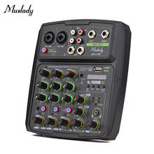 Muslady console de mixagem de áudio de 4 canais, tela led com placa de som embutida com função de gravação e controle de repetição com + 48v de alimentação phantom 2024 - compre barato