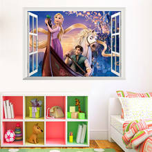 Pegatinas de dibujos animados de Rapunzel para la pared de la habitación de los Niños Accesorios de dormitorio de la muchacha decoración de la pared calcomanías 3D ventana pegatina póster Mural 2024 - compra barato