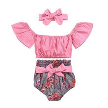 0-24M Toddler Baby Girls Summer Clothes Sets Off Shoulder Polka Dot Tops Vest Floral Shorts Pants Outfit 2024 - buy cheap