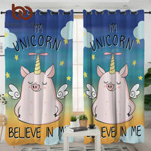 BeddingOutlet-cortinas opacas de Ángel y cerdo para niños, cortinas con dibujos de animales, unicornio, dormitorio, cortinas de arcoíris, 1 ud. 2024 - compra barato