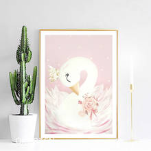 Pink Flowers Swan With Crown Canvas Painting Wall Art Pictures Gallery Poster Living Room Home Decor No Frame 2024 - buy cheap