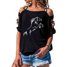 Новинка, забавная футболка с бегущей лошадкой, Женская свободная хлопковая футболка с коротким рукавом, женские футболки, модные футболки с открытыми плечами 2024 - купить недорого