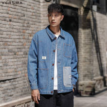 VERSMA Spring Autumn Korean Biker Denim Jacket Coat Men Cotton Casual Pocket Design Chinese Style Denim Shirt Male Dropshipping 2024 - buy cheap