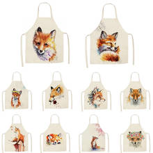 1Pcs Kitchen Apron Cartoon Hand Painted Fox Printed Sleeveless Cotton Linen Aprons For Men Women Home Cleaning Tools 55*68cm 2024 - buy cheap