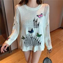 2020 New Chic Butterfly Embroidery Hollow Out Sweaters Korean Streetwear Long Sleeve O Neck Pullovers Harajuku Jumper Femme 2024 - buy cheap