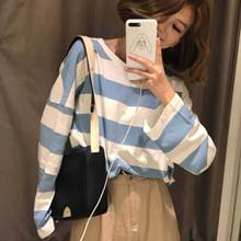 Korean Student Striped T-shirts For Ladies 2020 Fashion Autumn Long Sleeve Loose Tee Tops WDC5896 2024 - buy cheap