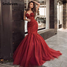 Smileven-Vestidos de Noche de sirena, color rojo oscuro, cuello de Seweetheart, vestidos de fiesta de graduación con cuentas, apliques 3d, vestido de noche Formal 2019 2024 - compra barato