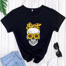 Skull Sunflower Funny Halloween Shirt New Arrival Casual 100%Cotton Funny T Shirt Halloween Party Tees Gift for Halloween 2024 - buy cheap
