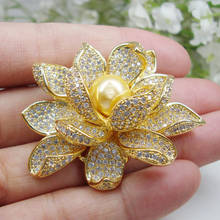 New Elegant Zircon Crystal Lotus Flower Woman Brooch Pin Brown Pearl Jewelry  Fashion Accessories 2024 - buy cheap