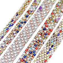 2 Yards Tape Rectangle Mix Glass Hotfix Rhinestones Chain Trim Crystal Banding Mesh Bridal Crystal Appliques For Wedding Dress 2024 - buy cheap