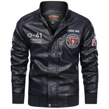 Jaqueta masculina de couro artificial bordado, casaco fino de beisebol casual militar de luxo, jaqueta piloto de motocicleta de couro falso 4xl 2024 - compre barato