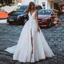 Vestido de noiva moderno de cetim com desenhos, princesa, espaguete, sexy, com as costas abertas, laço longo 2024 - compre barato