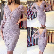 JaneVini Elegant Beaded Party Cocktail Dresses Short Above Knee Women Party Dress Poet Sleeves Sheath Lace Appliques Formal Gown 2024 - buy cheap