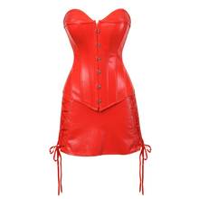 Women Gothic Faux Leather Corset Dress Sexy Overbust Corset Bustier Lingerie Top With Mini Skirt Set Party Burlesque Costume 2024 - buy cheap