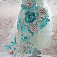 Aplique de renda bordada com paetês gola bordada flores 3d bordadas com apliques para vestidos de casamento decoração para diy 2024 - compre barato