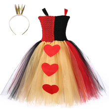 Vestido tutu infantil rainha do coração, vermelho preto, dia das bruxas, carnaval, alice, cosplay, fantasia para crianças, vestido de festa de aniversário 2024 - compre barato